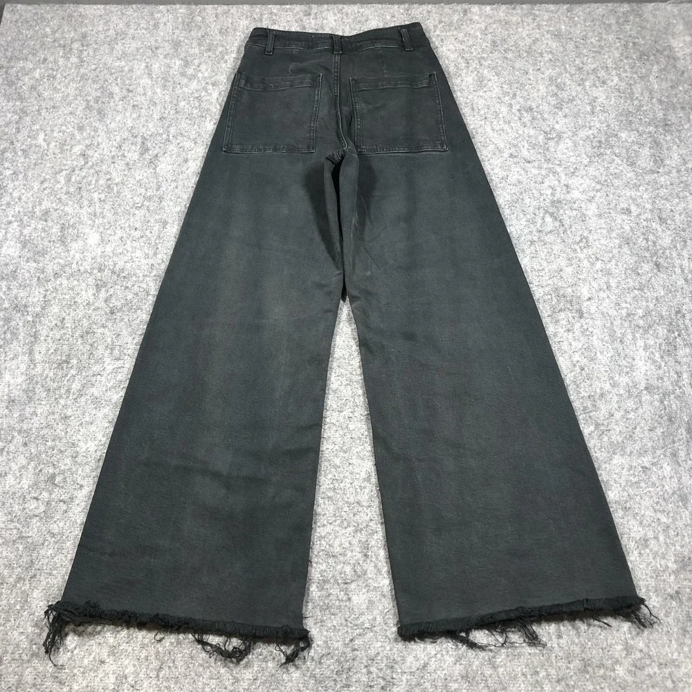 Zara Jeans Womens 4 Black Dark Wash High Rise Relaxed Wide Leg Raw Hem Denim - Picture 16 of 16